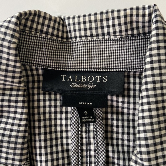 TALBOTS Black White Gingham Stretch Cotton Lightweight Blazer size 8 - Picture 2 of 4